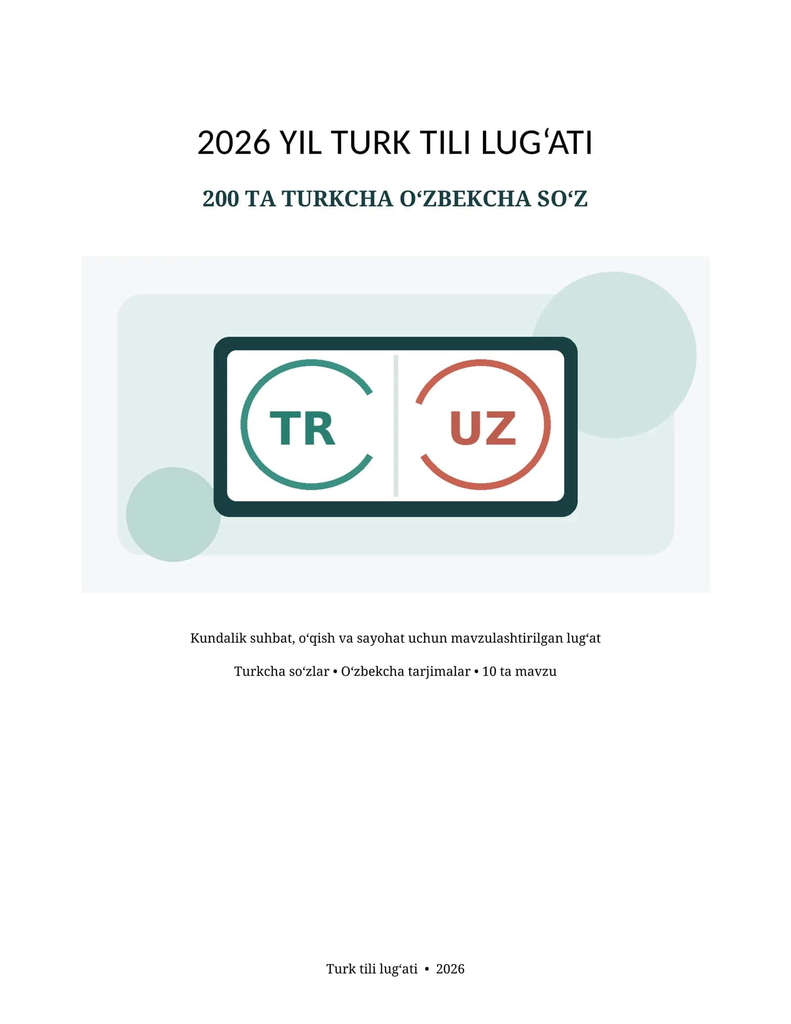 2026 YIL TURK TILI LUGāATI | 200 TA TURKCHA-OāZBEKCHA SOāZ