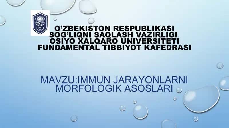 IMMUN JARAYONLARNI MORFOLOGIK ASOSLARI