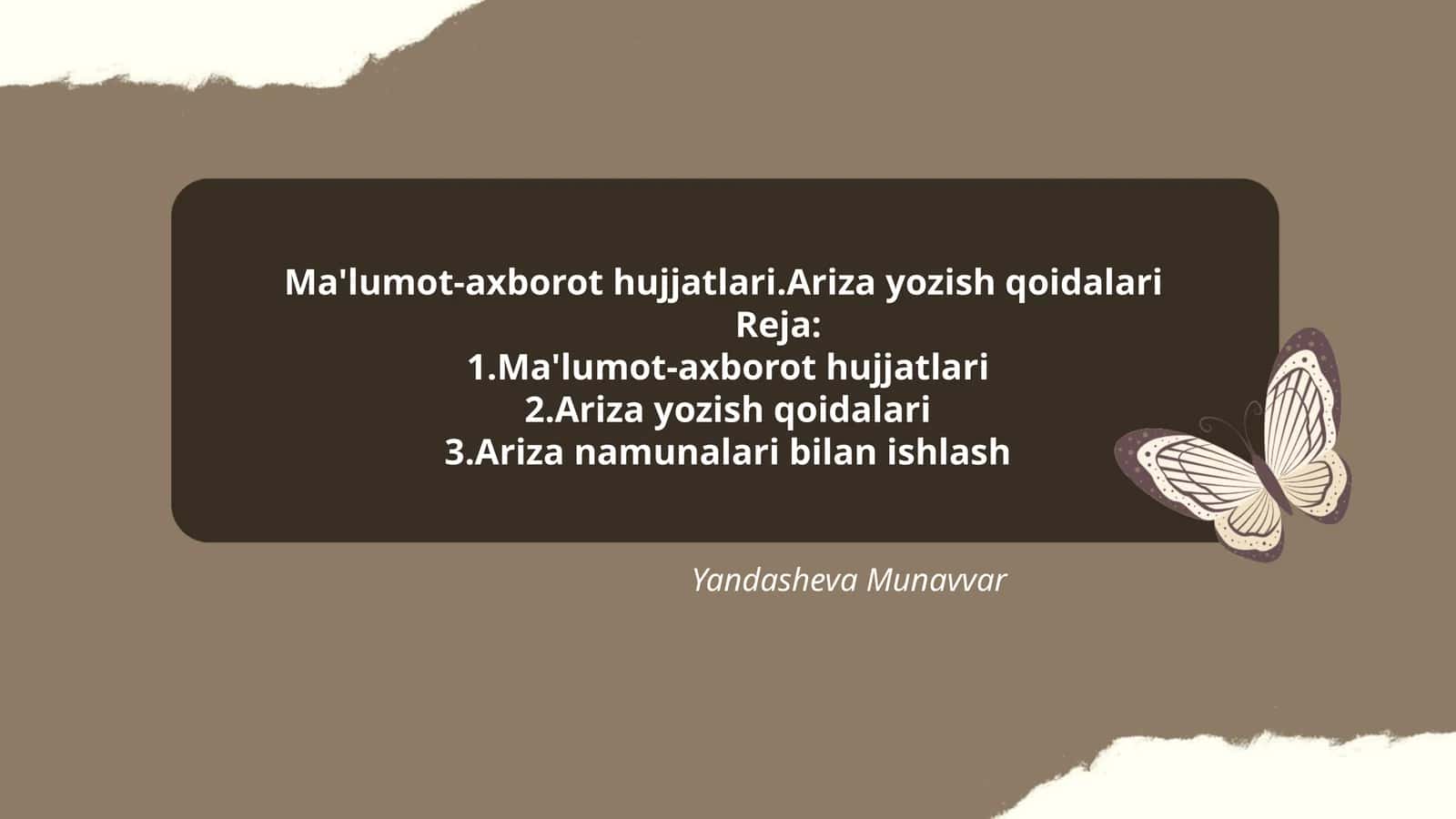 Ma'lumot-axborot hujjatlari. Ariza yozish qoidalari