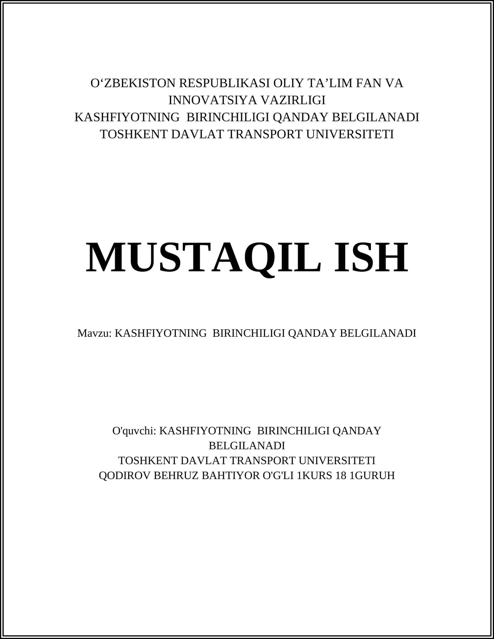 KASHFIYOTNING BIRINCHILIGI QANDAY BELGILANADI