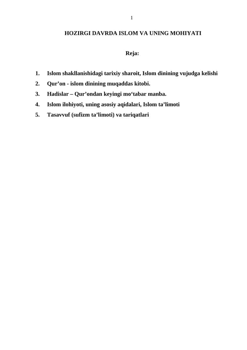 HOZIRGI DAVRDA ISLOM VA UNING MOHIYATI