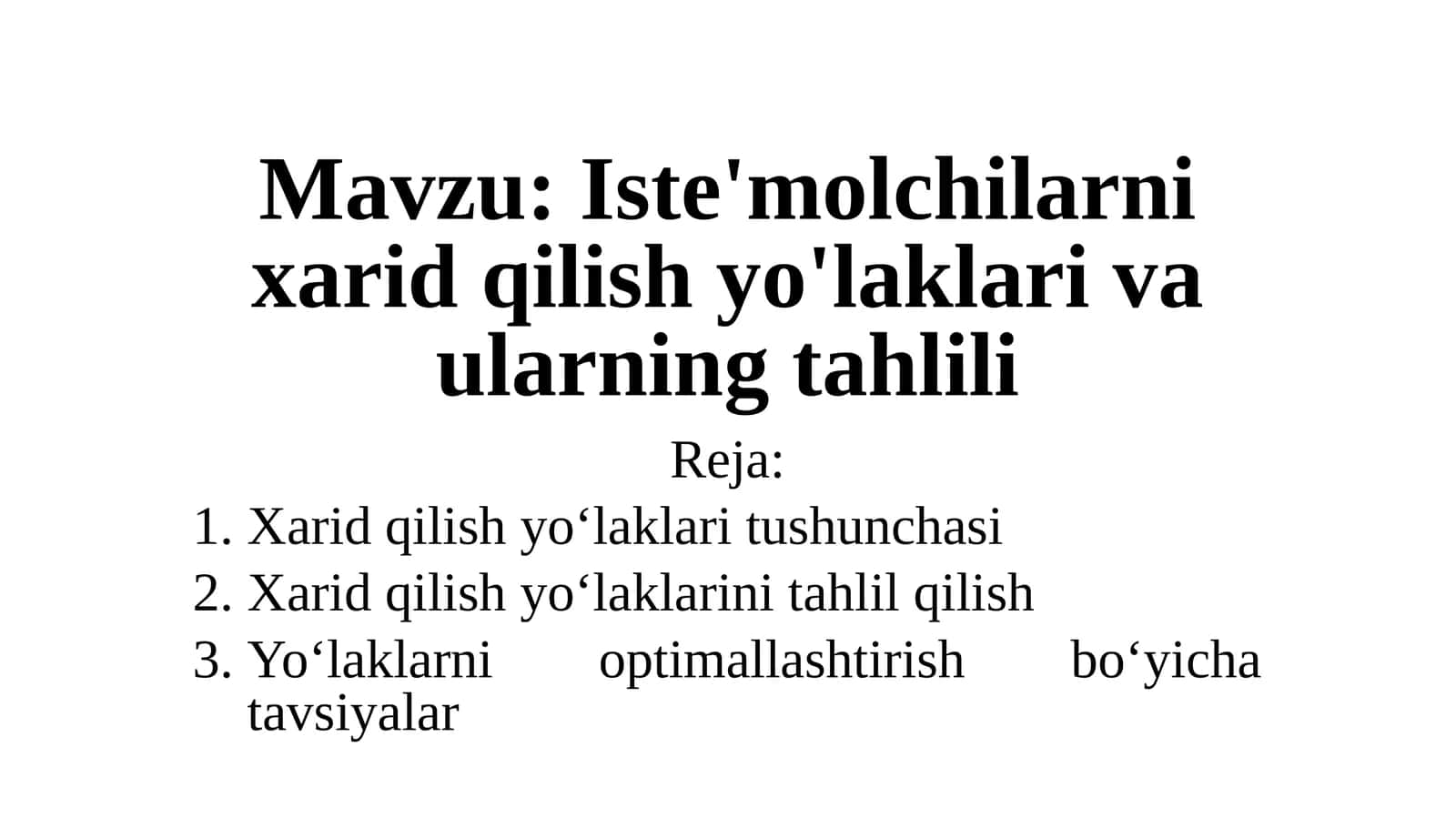 Iste'molchilarni xarid qilish yo'laklari va ularning tahlili