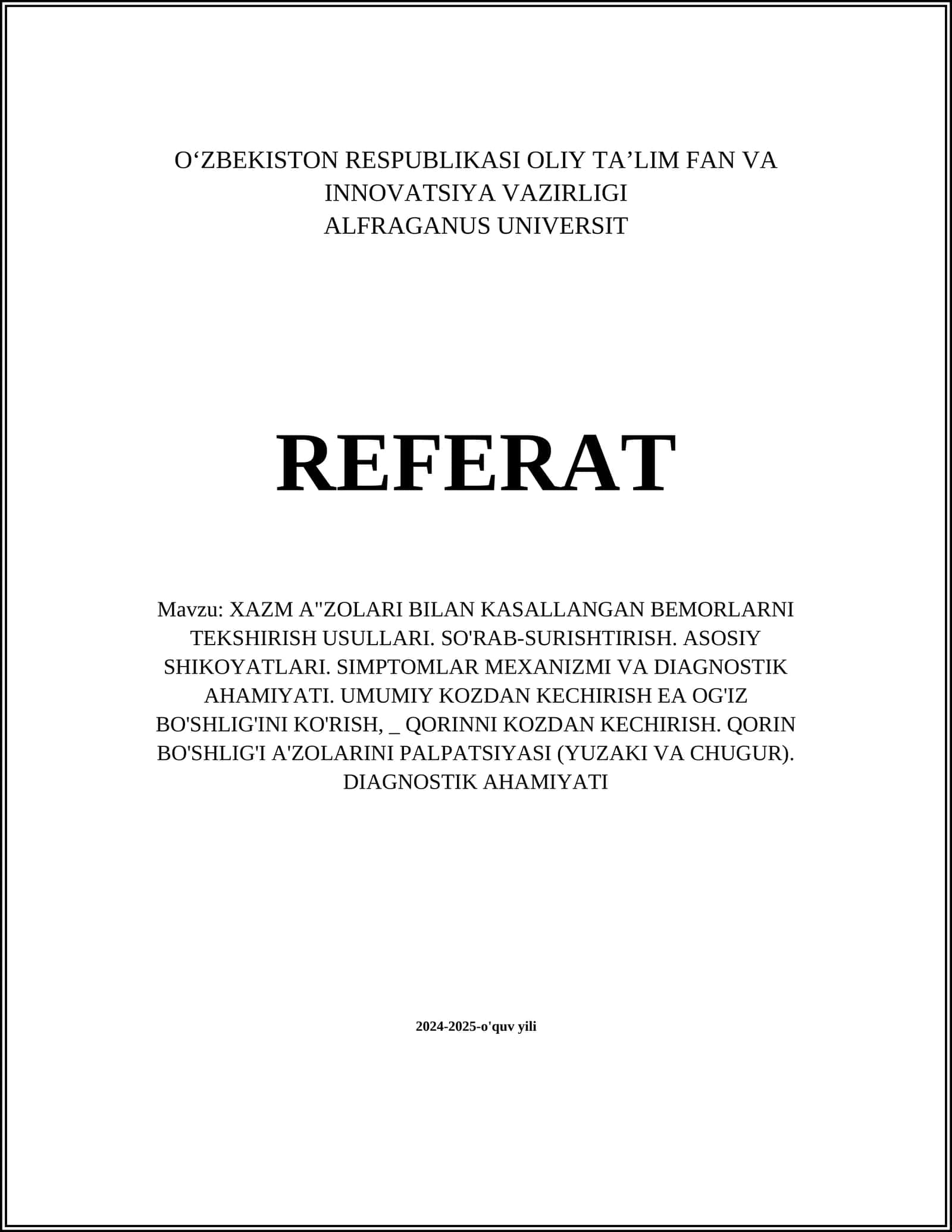 Xazm A'zolari Bilan Kasallangan Bemorlarni Tekshirish Usullari