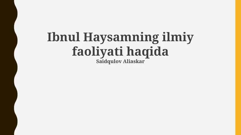 Ibnul Haysamning ilmiy faoliyati
