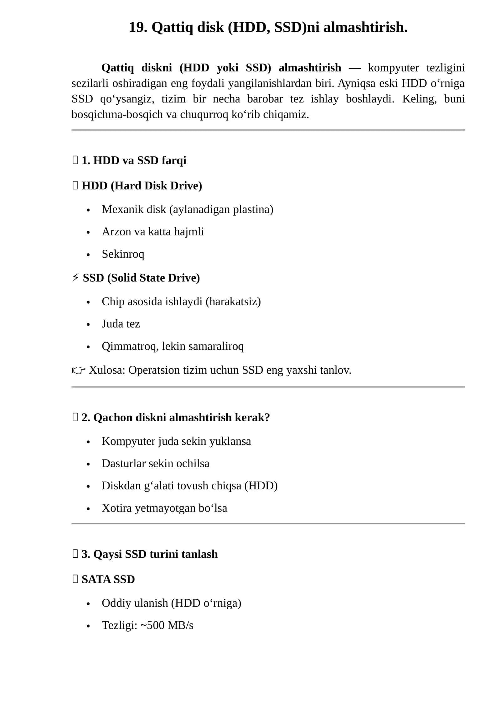 Qattiq disk (HDD, SSD)ni almashtirish