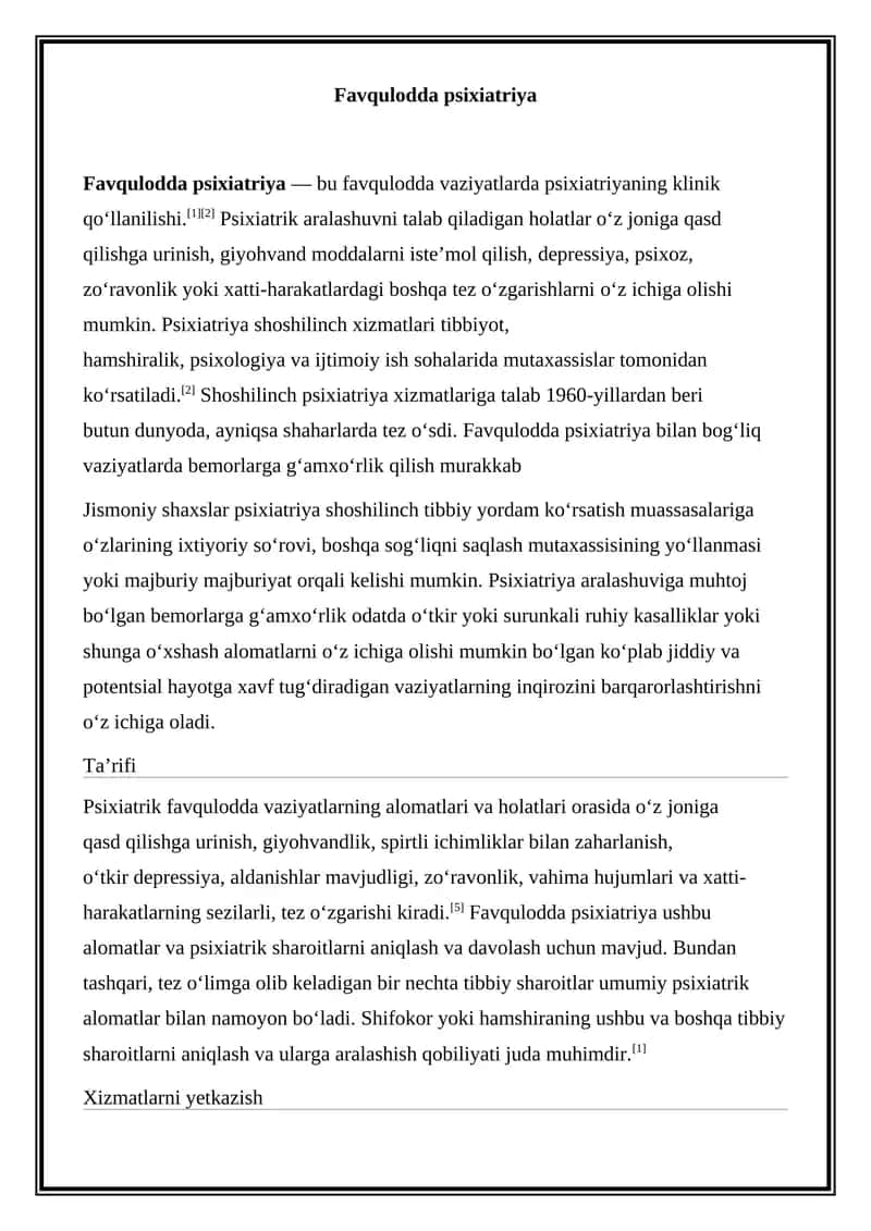 Favqulodda psixiatriya