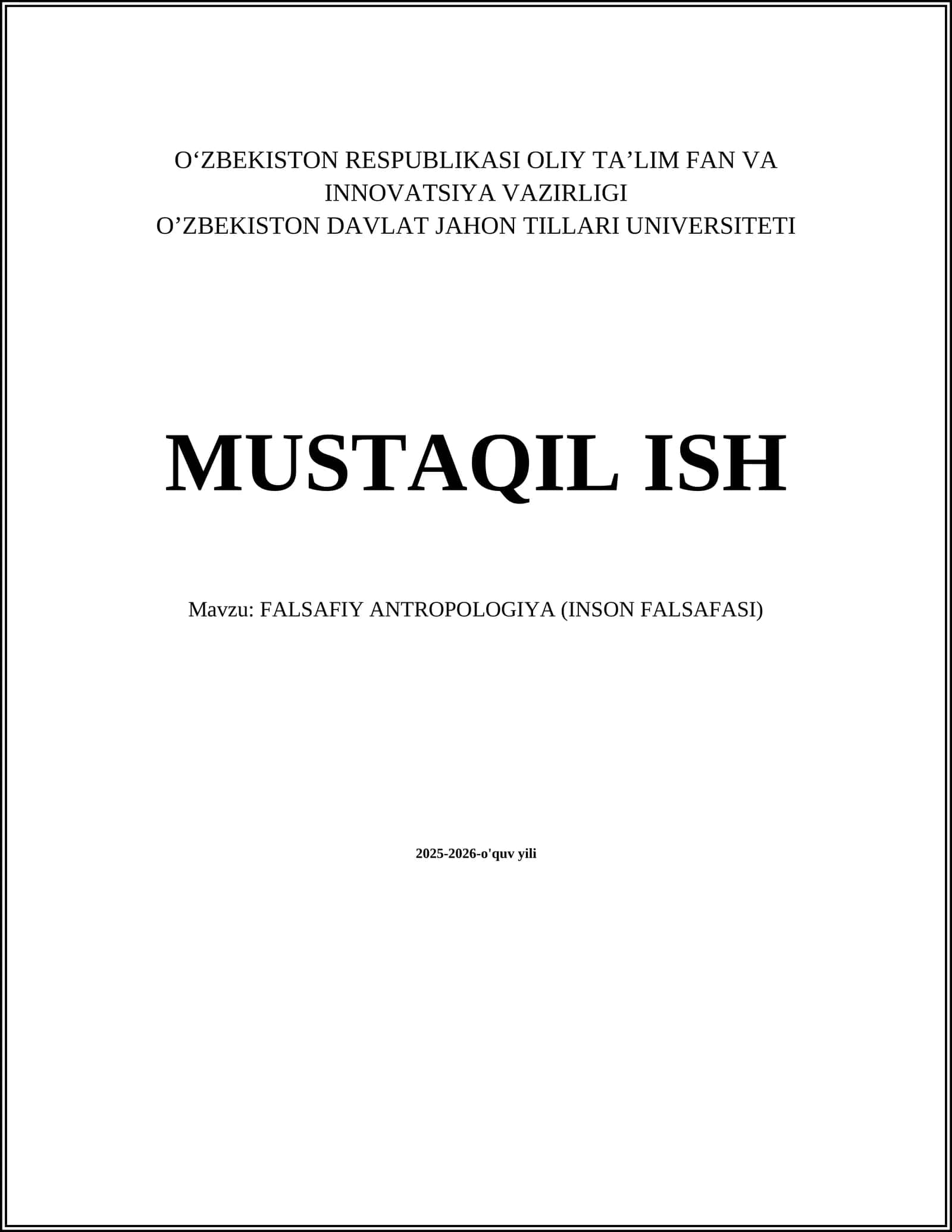 FALSAFIY ANTROPOLOGIYA (INSON FALSAFASI)
