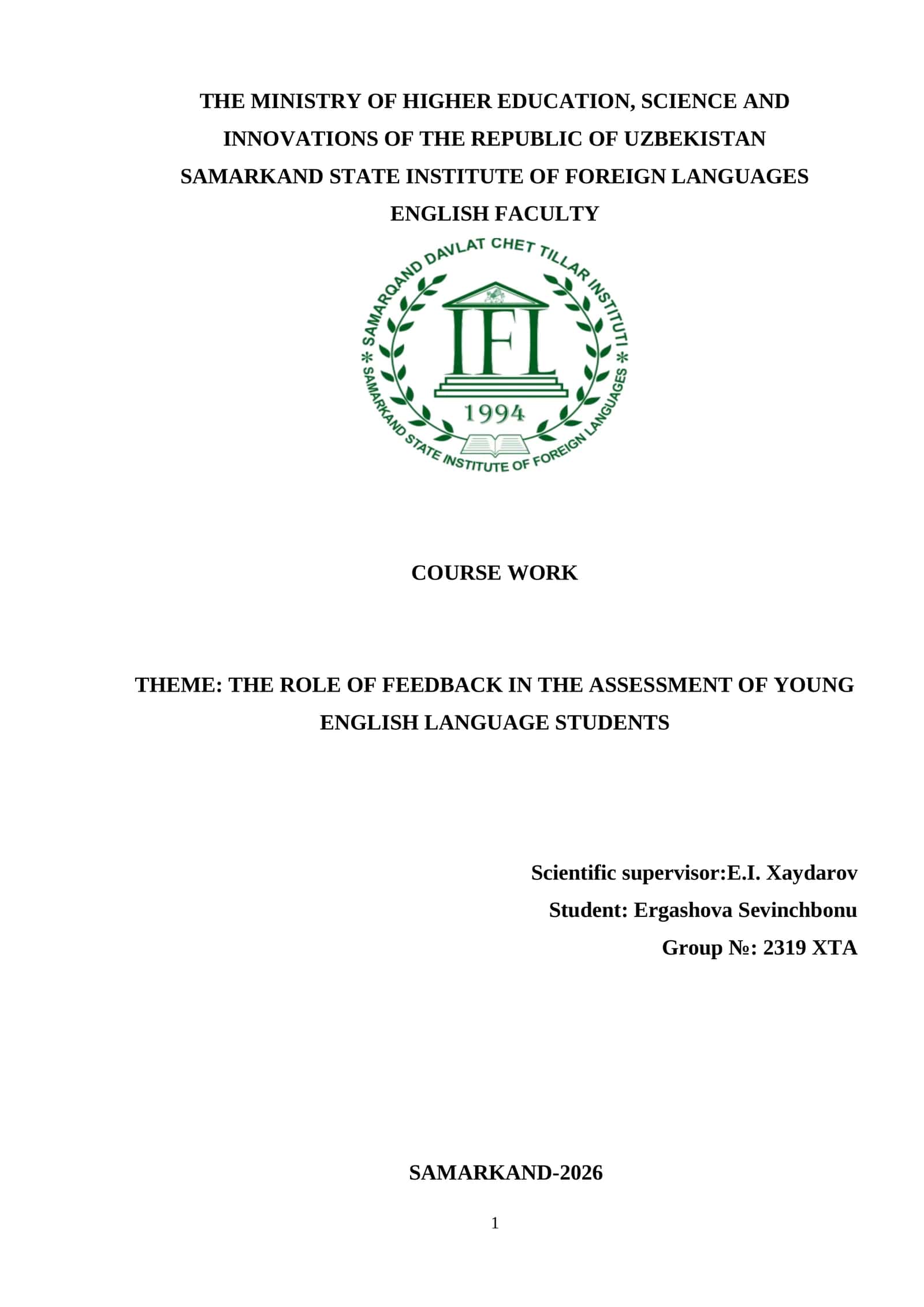 THE ROLE OF FEEDBACK IN THE ASSESSMENT OF YOUNG ENGLISH LANGUAGE STUDENTS