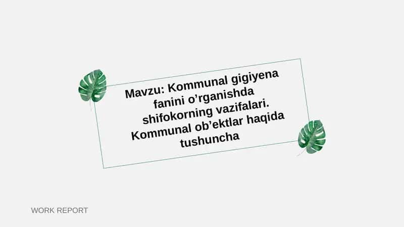 Kommunal gigiyena fanini o’rganishda shifokorning vazifalari. Kommunal ob’ektlar haqida tushuncha