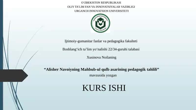 Alisher Navoiyning Mahbub-ul qulb asarining pedagogiktahlili