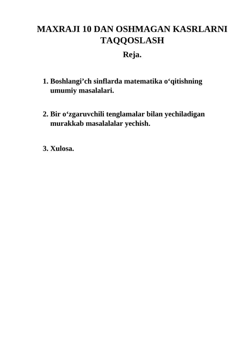 Boshlangi’ch sinflarda matematika o‘qitishning umumiy masalalari