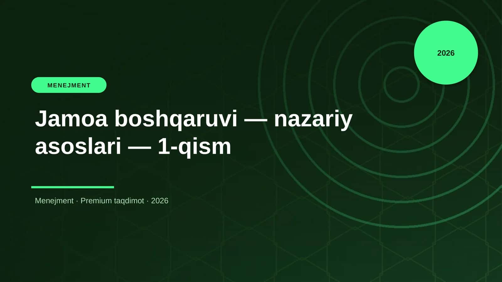 Jamoa boshqaruvi — nazariy asoslari — 1-qism