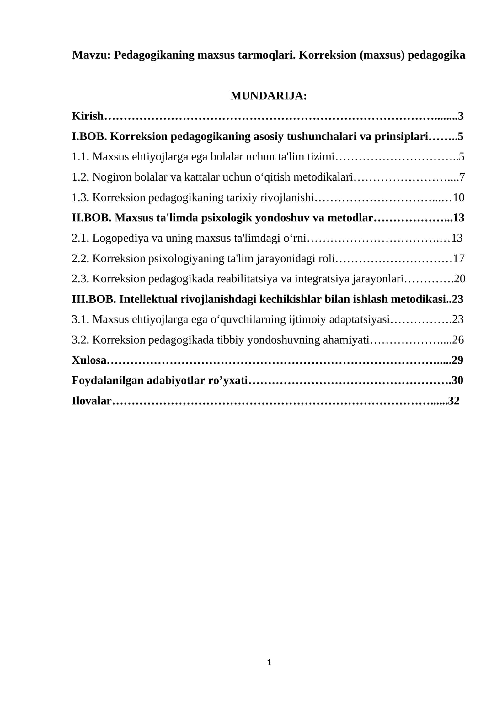 Pedagogikaning maxsus tarmoqlari. Korreksion (maxsus) pedagogika