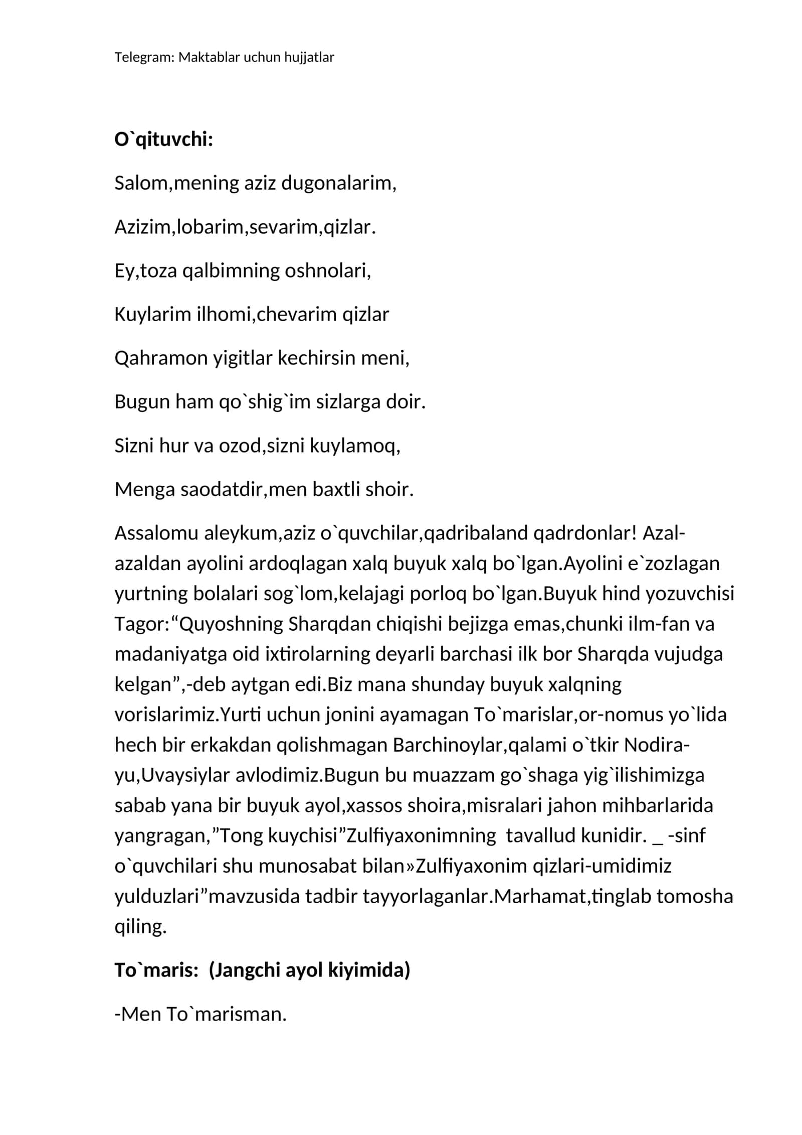 Telegram: Maktablar uchun hujjatlar