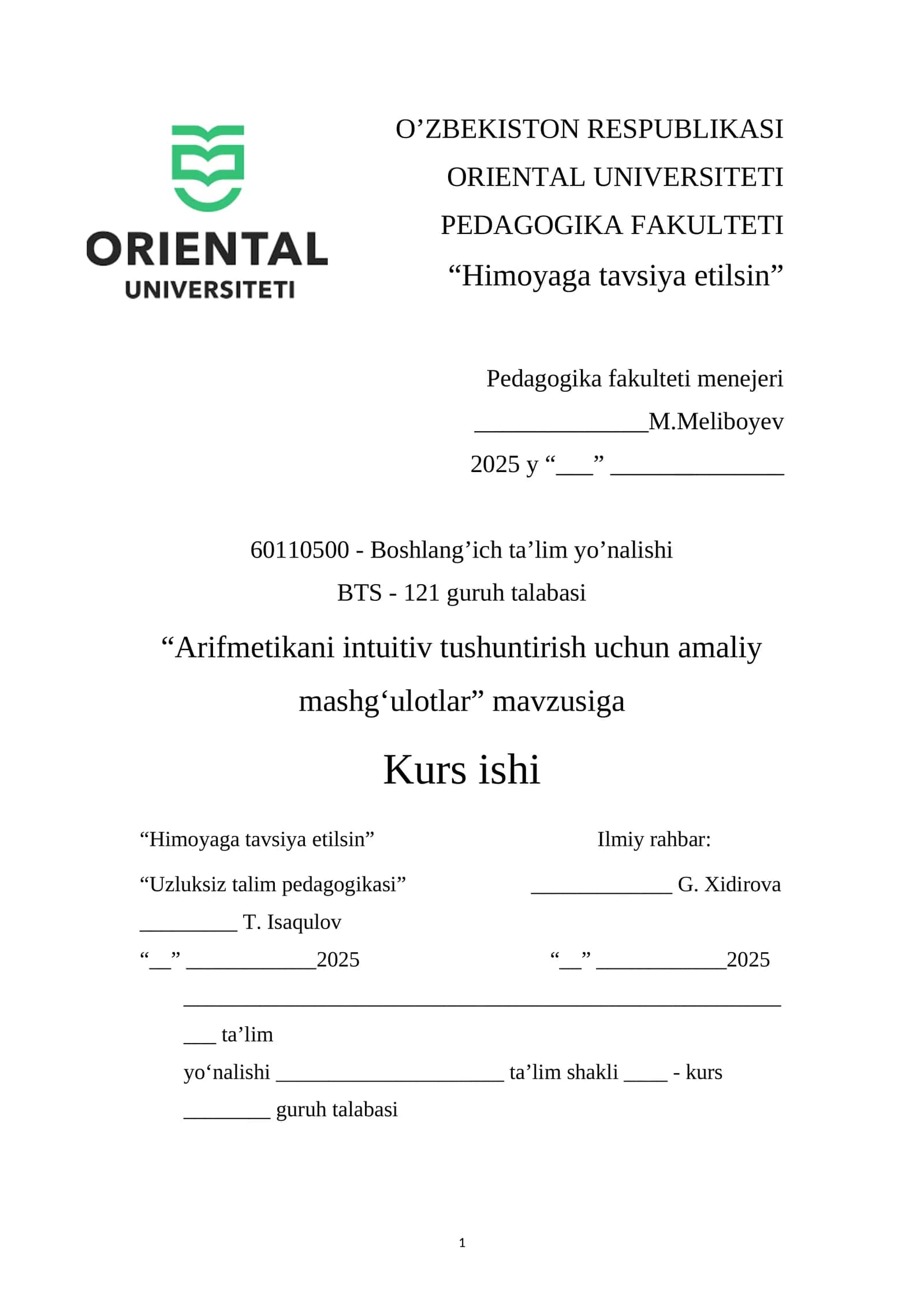 Arifmetikani intuitiv tushuntirish uchun amaliy mashg'ulotlar