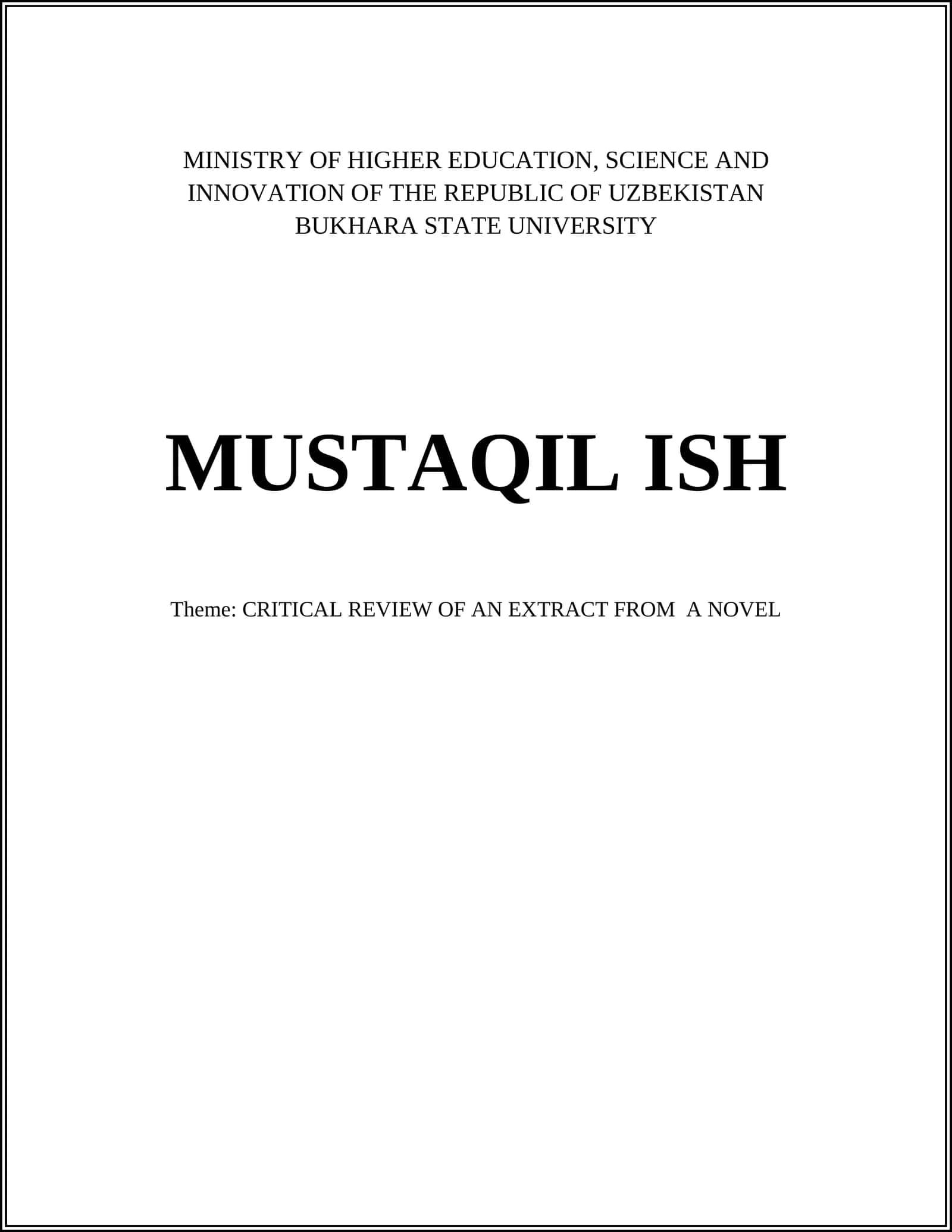 CRITICAL REVIEW OF AN EXTRACT FROM A NOVEL