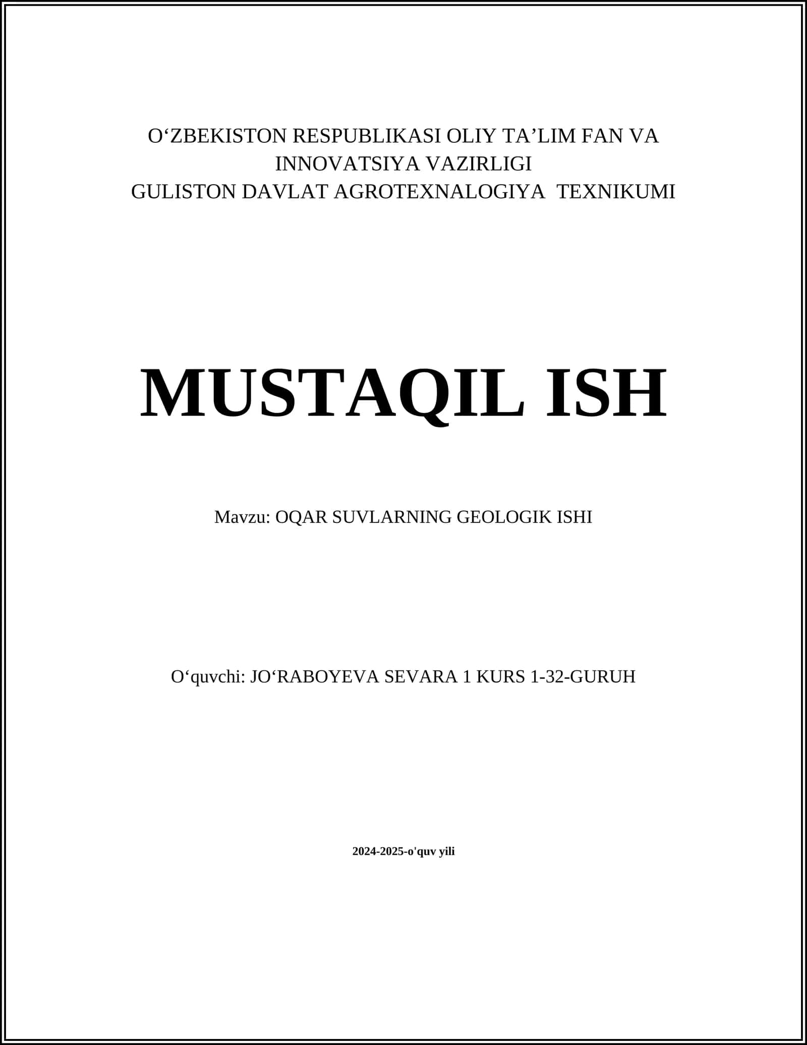 OQAR SUVLARNING GEOLOGIK ISHI