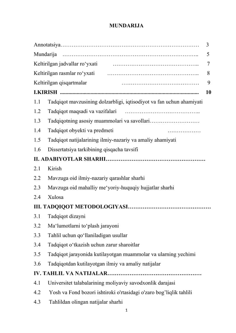 aholining moliyaviy savodxonligi darajasining fond bozori rivojlanishiga ta’sirini aniqlash