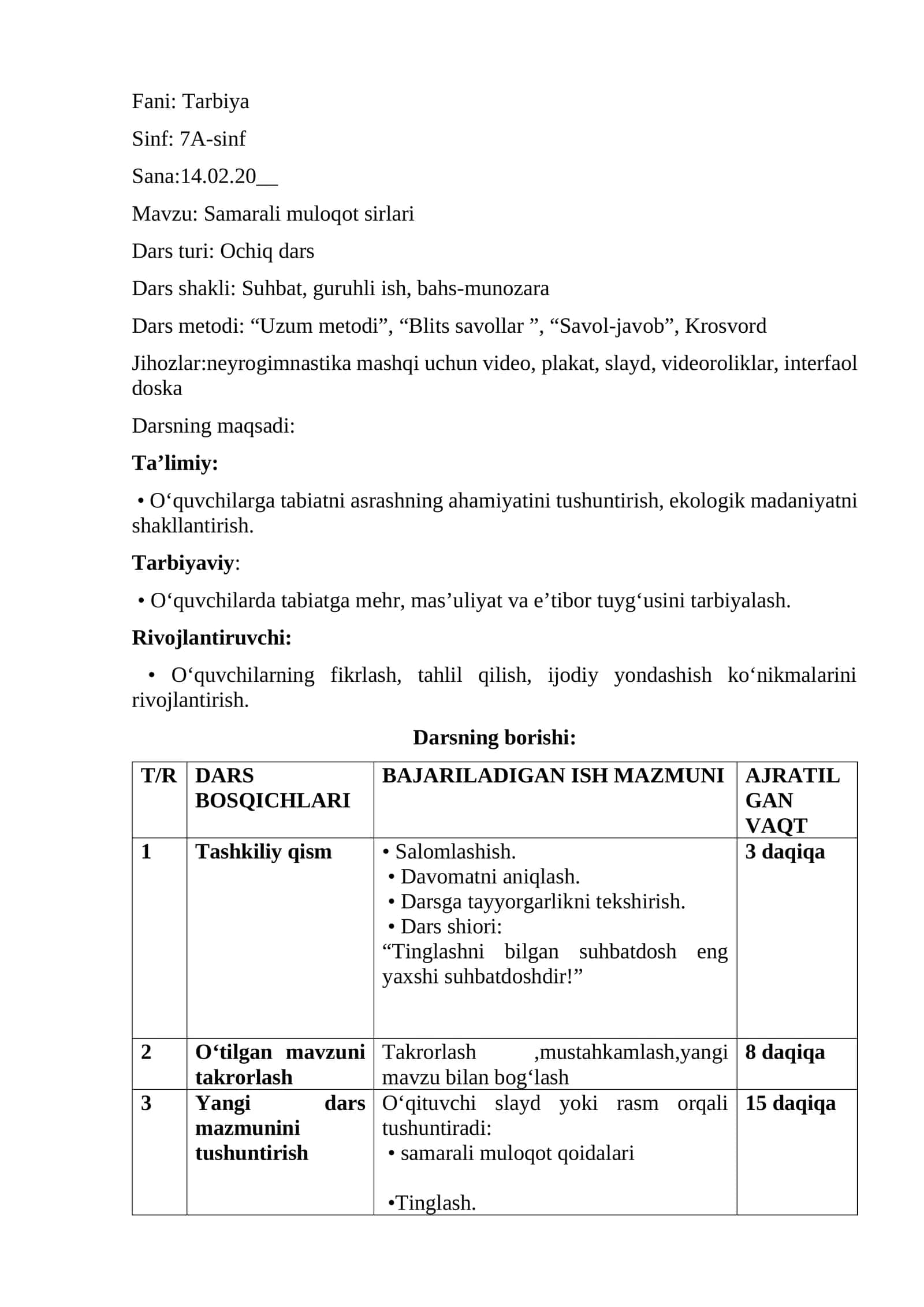 Tarbiya fanidan ochiq dars Samarali muloqot sirlari