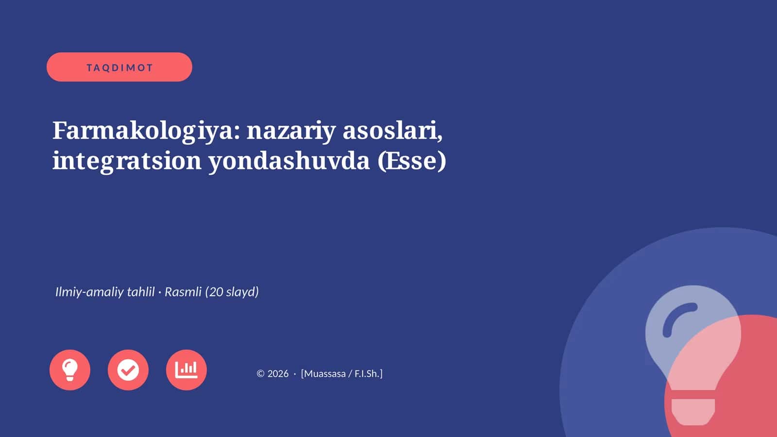 Farmakologiya: nazariy asoslari, integratsion yondashuvda (Esse)