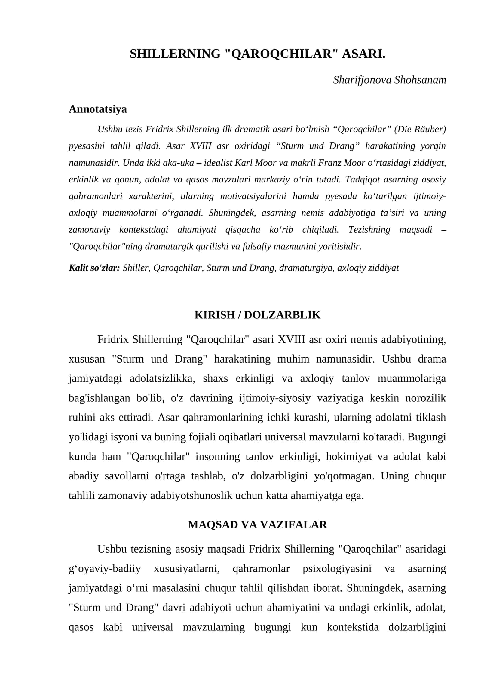SHILLERNING "QAROQCHILAR" ASARI