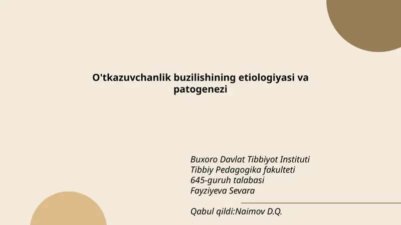O'tkazuvchanlik buzilishining etiologiyasi va patogenezi