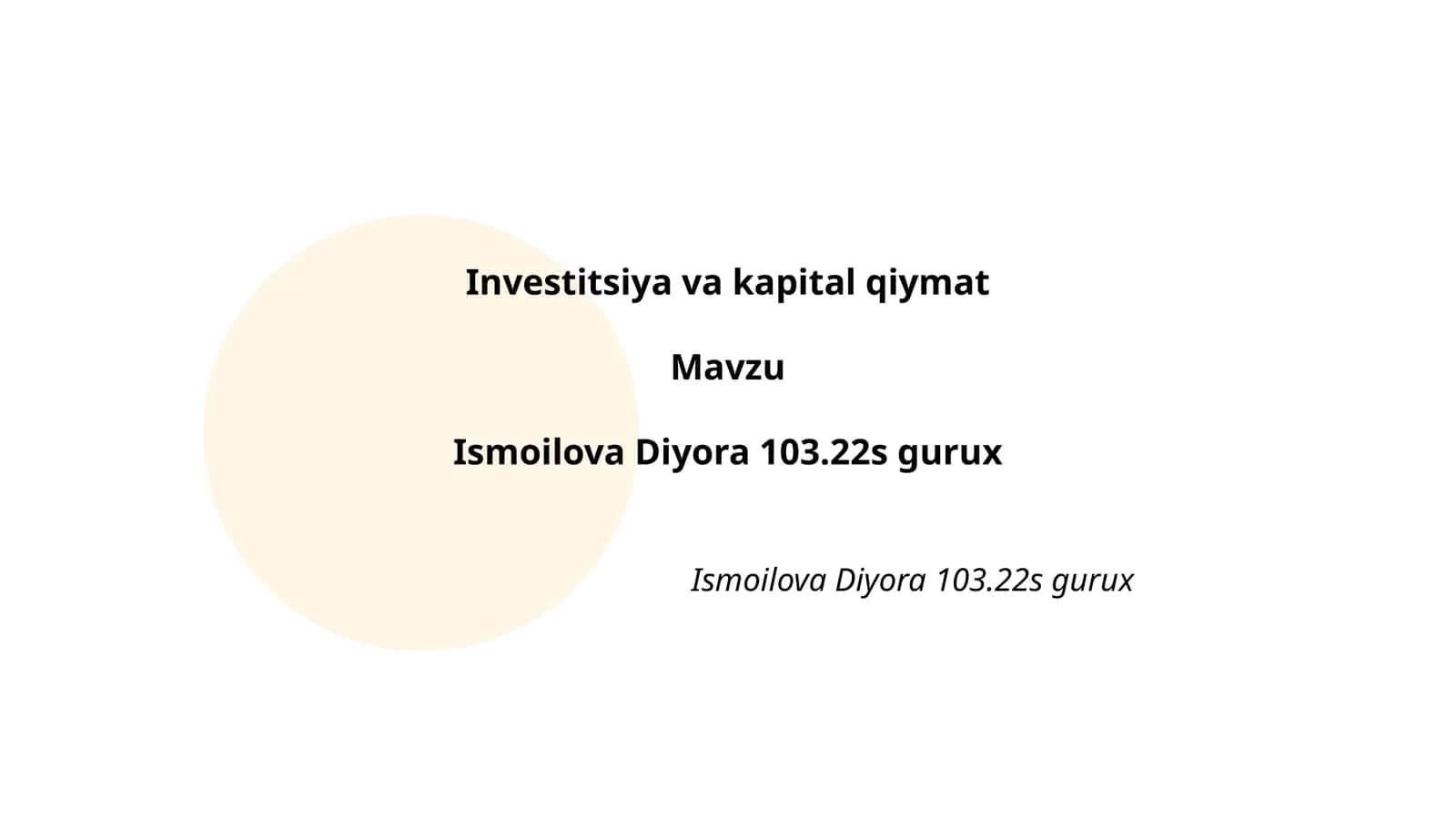 Investitsiya va kapital qiymat
