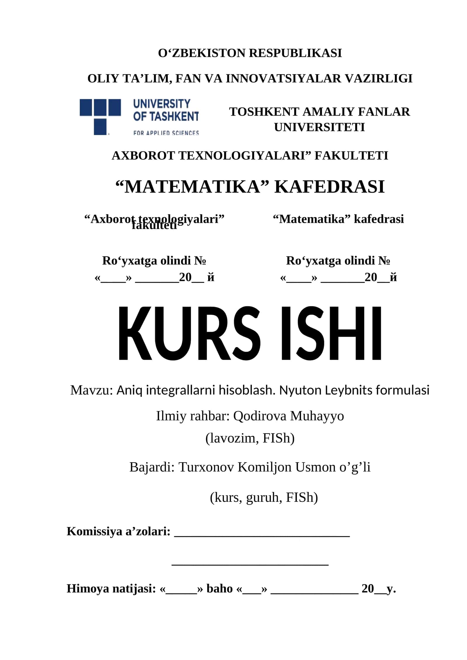 Aniq integrallarni hisoblash. Nyuton Leybnits formulasi