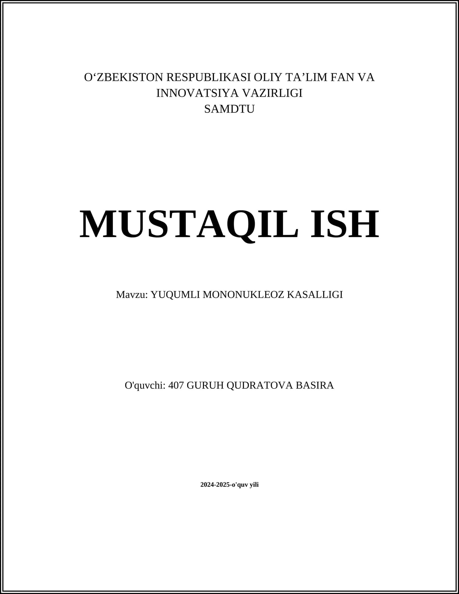 YUQUMLI MONONUKLEOZ KASALLIGI