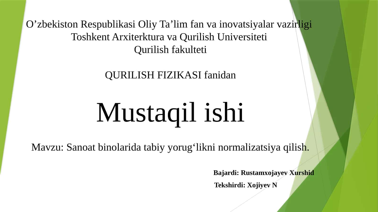 Sanoat binolarida tabiy yorugʻlik manbalarini normalizatsiya qilish