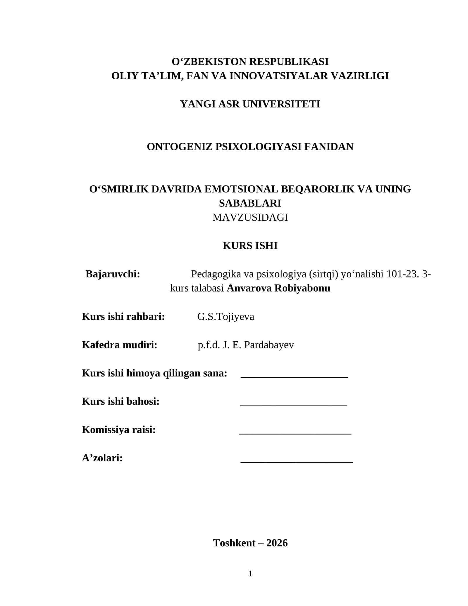O‘SMIRLIK DAVRIDA EMOTSIONAL BEQARORLIK VA UNING SABABLARI