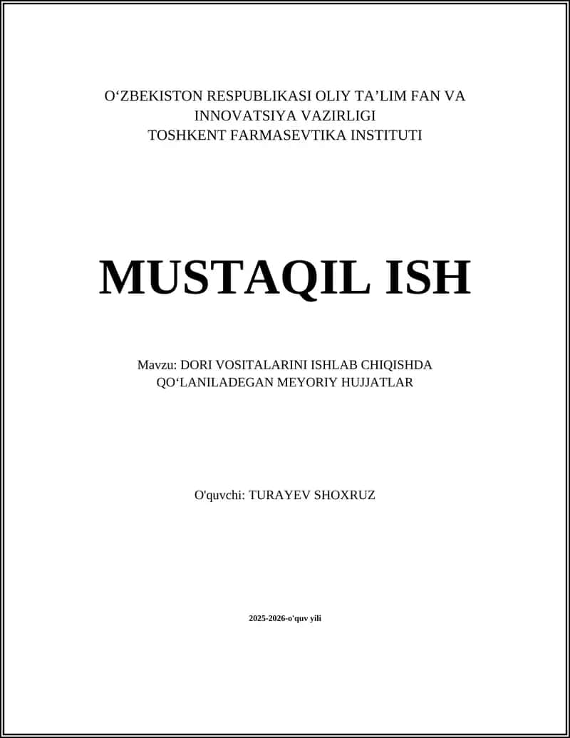 Dori Vositalarini Ishlab Chiqishda Qoʻlaniladegan Meyoriy Hujjatlar