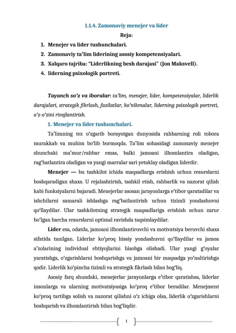 Zamonaviy menejer va lider