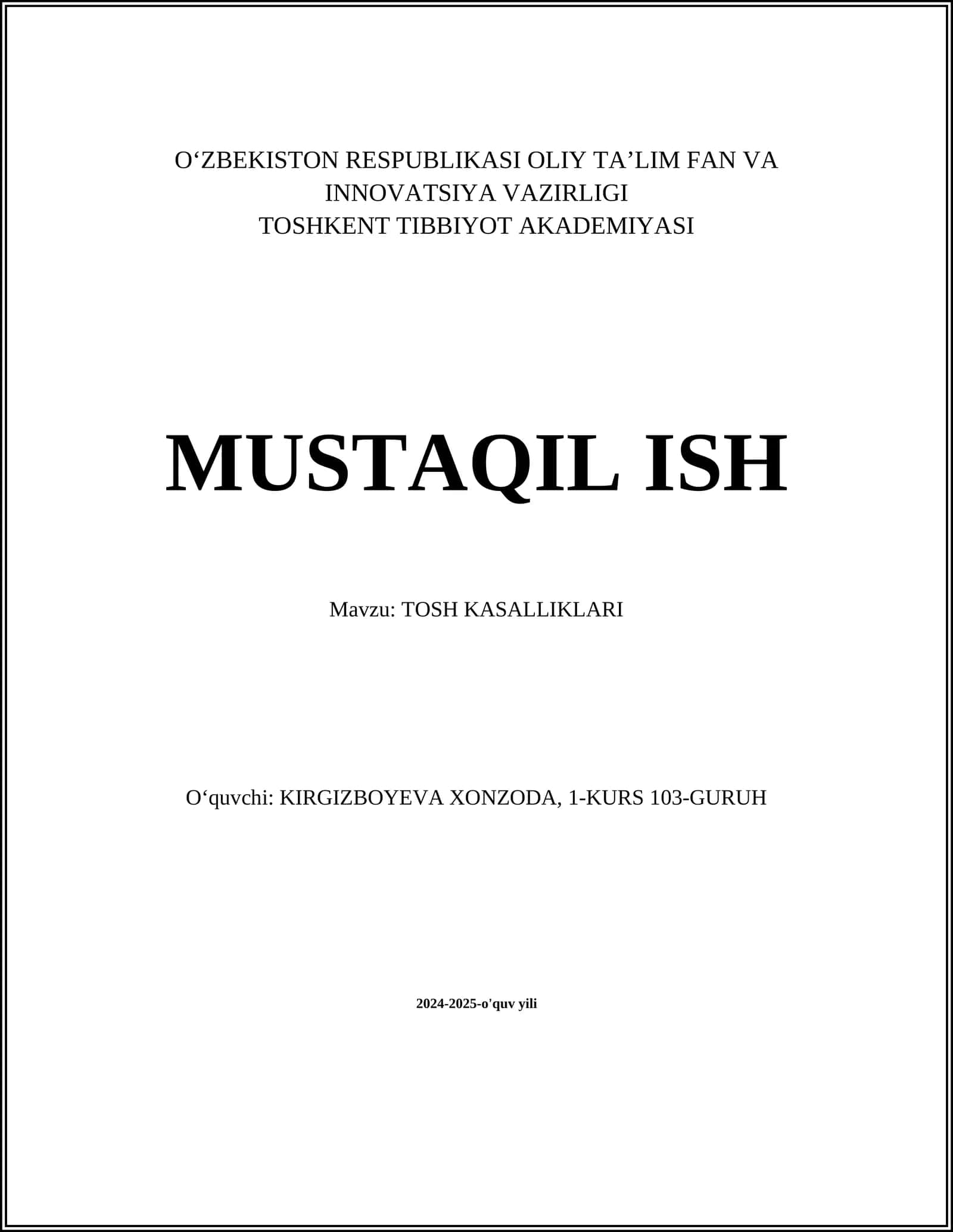 TOSH KASALLIKLARI