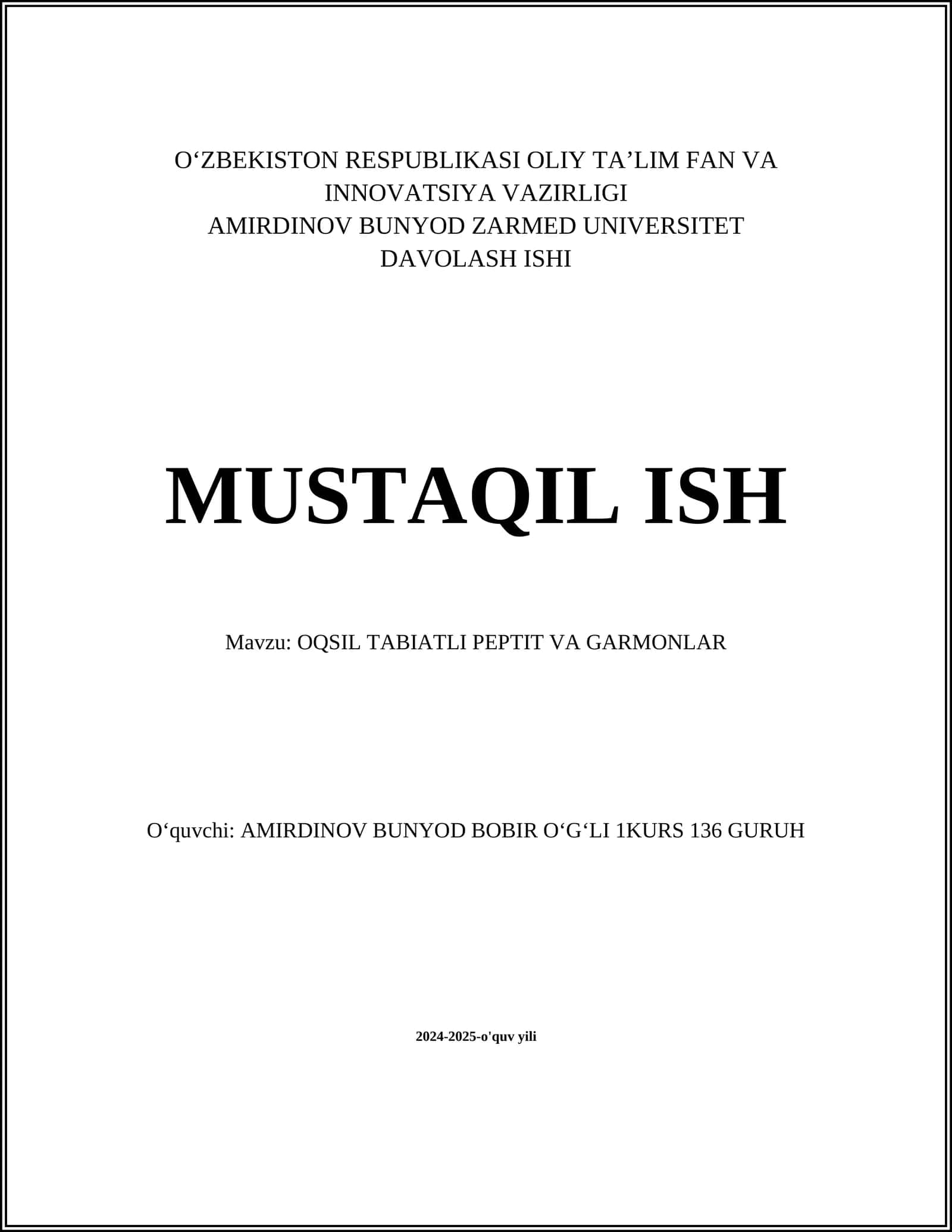OQSIL TABIATLI PEPTIT VA GARMONLAR