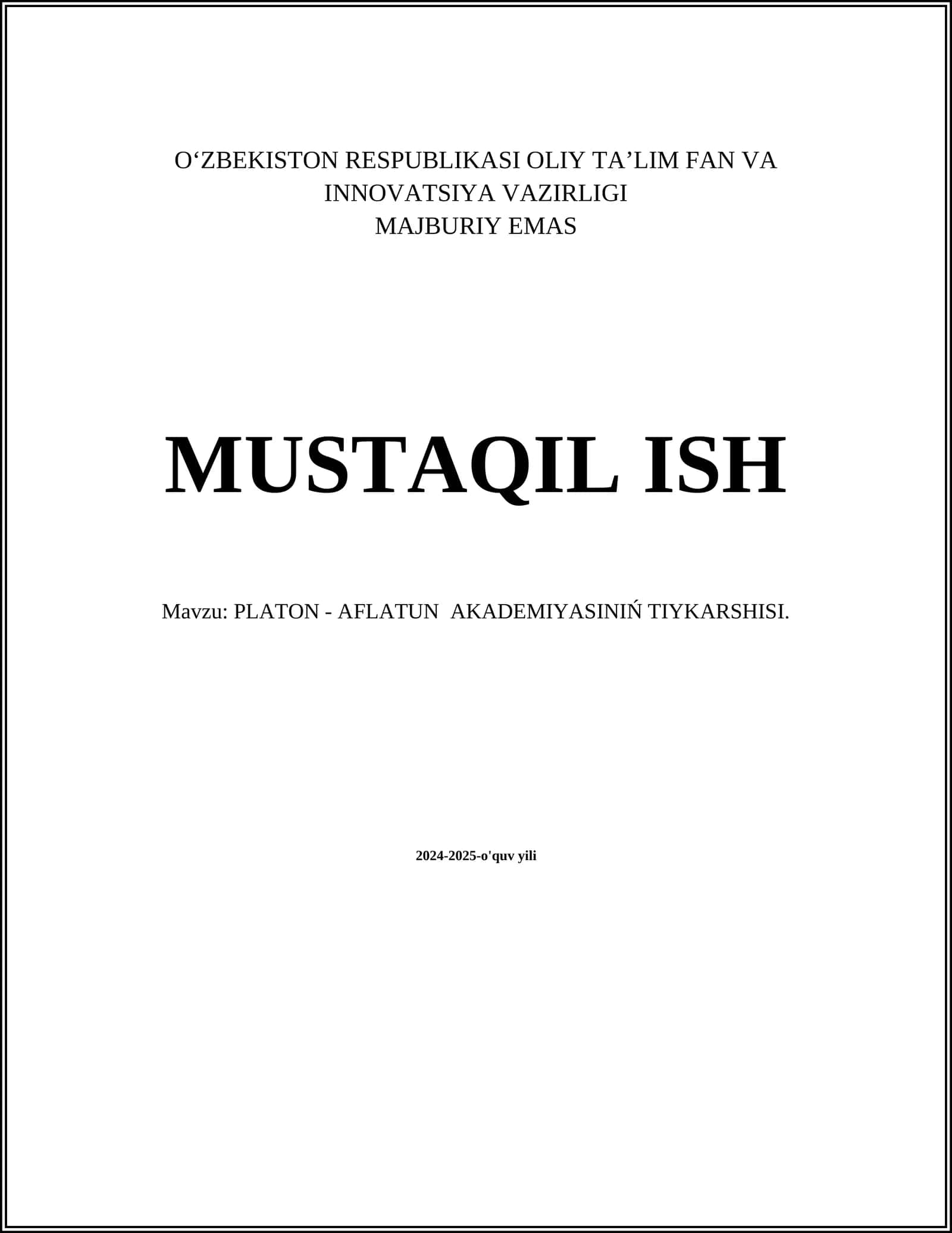 PLATON - AFLATUN AKADЕMIYASINIŃ TIYKARSHISI
