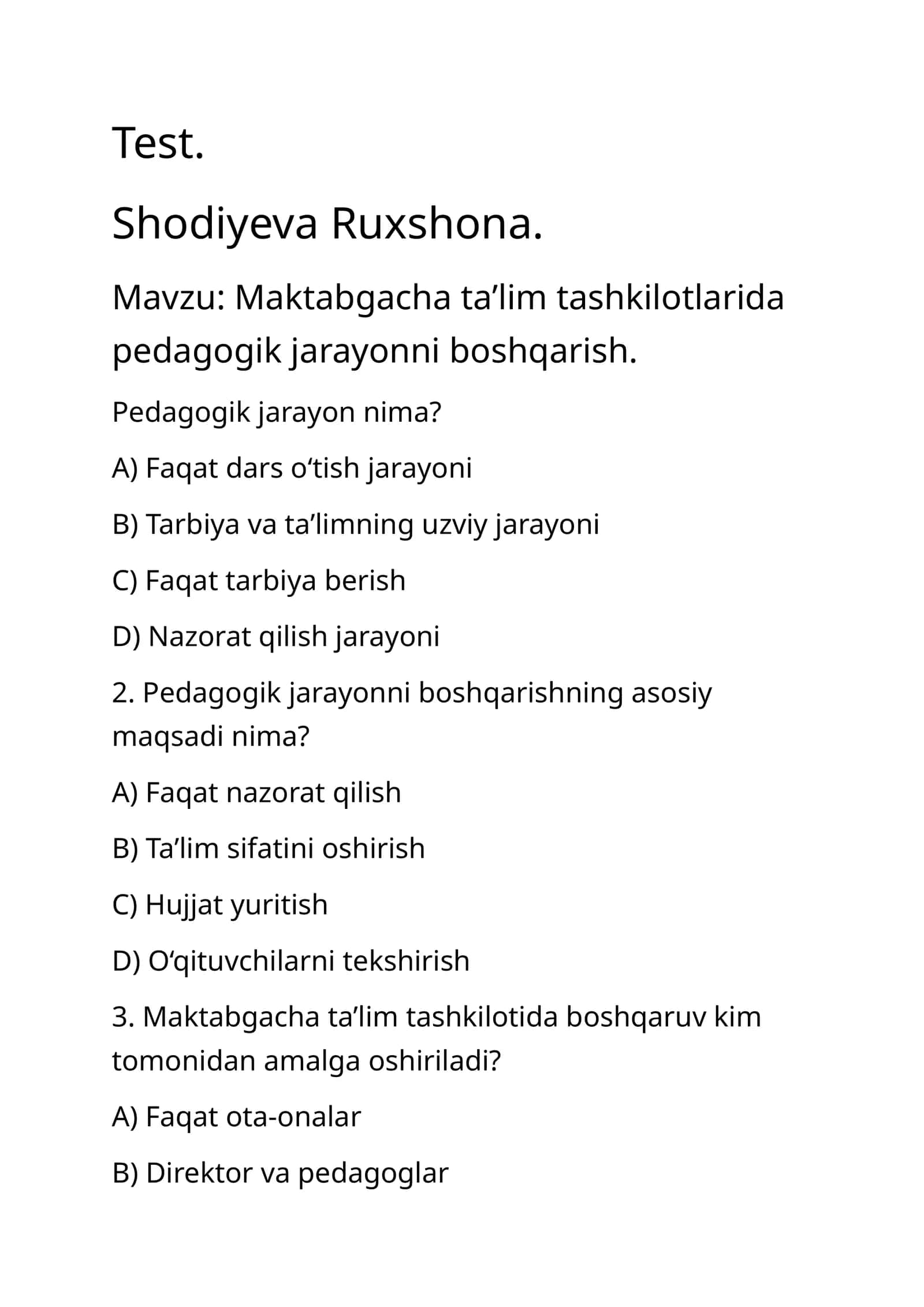 maktabgacha talim test