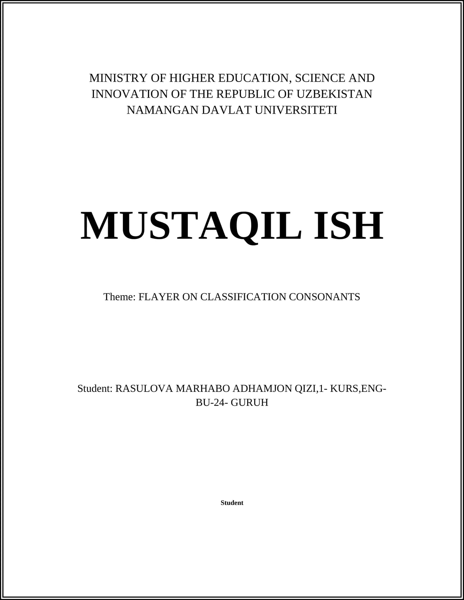 FLAYER ON CLASSIFICATION CONSONANTS
