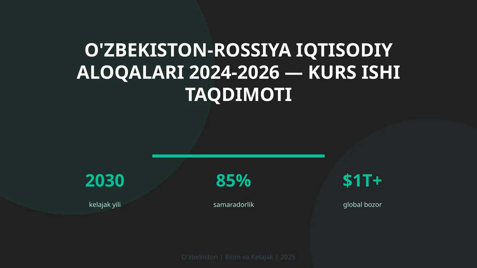 O'ZBEKISTON-ROSSIYA IQTISODIY ALOQALARI 2024-2026 — KURS ISHI TAQDIMOTI 2030