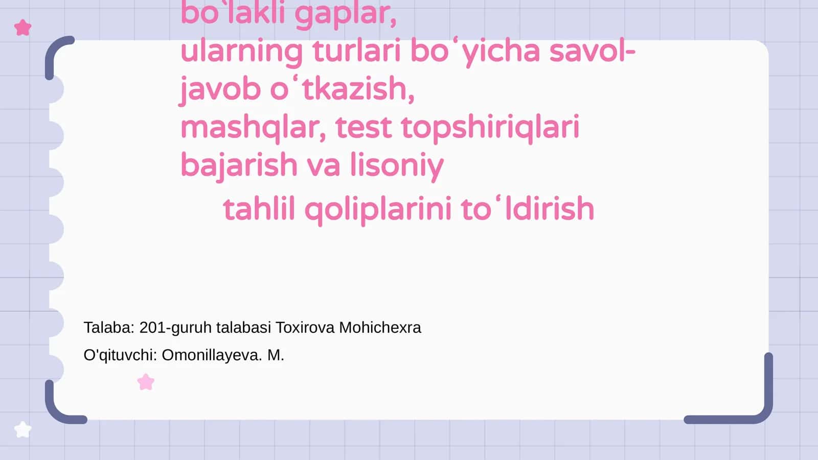 1-bosh boʻlakli va ikki bosh bo`lakli gaplar