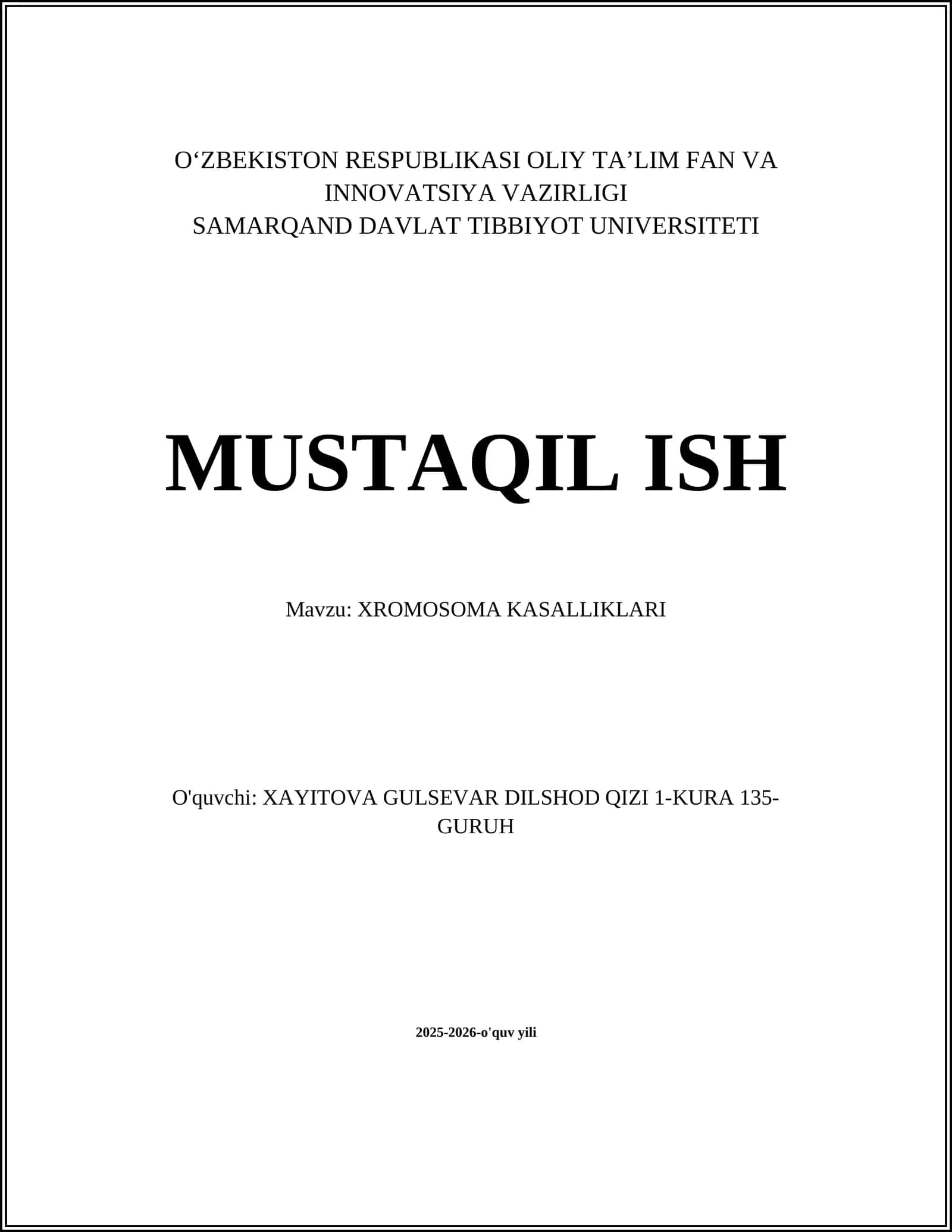 XROMOSOMA KASALLIKLARI