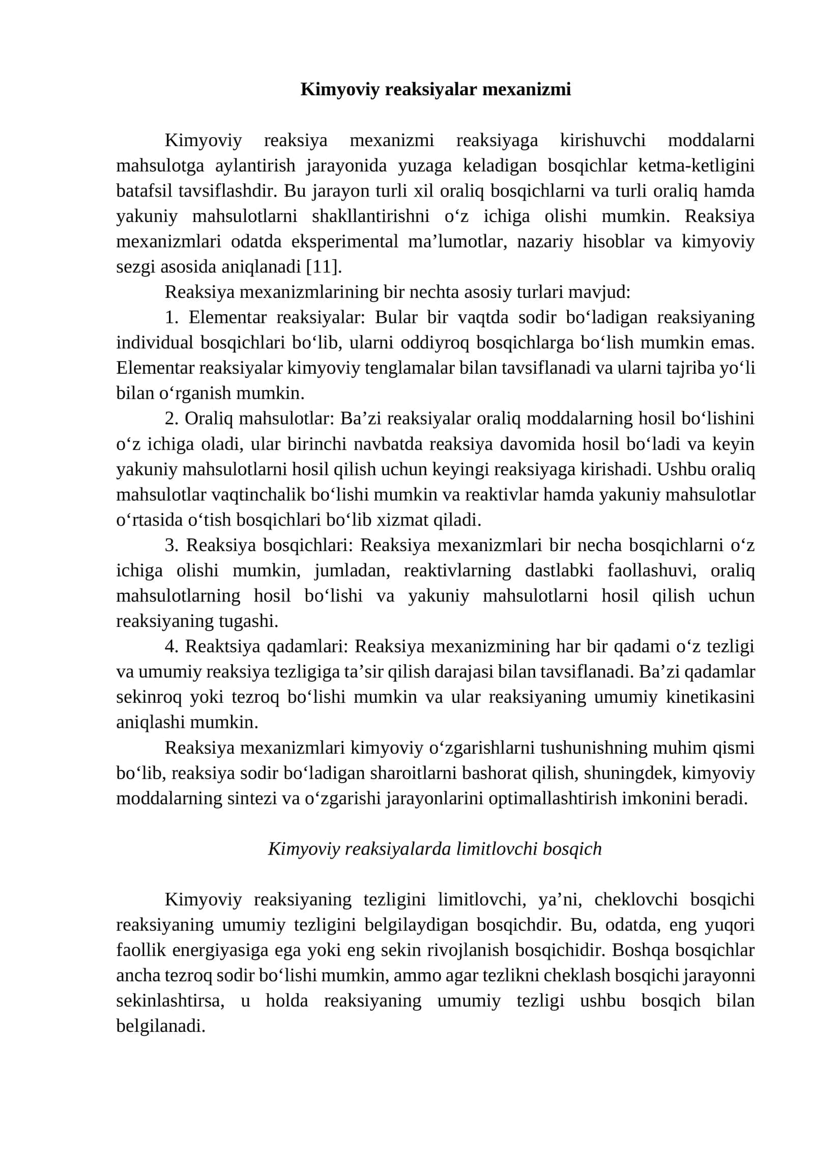 Kimyoviy reaksiyalar mexanizmi