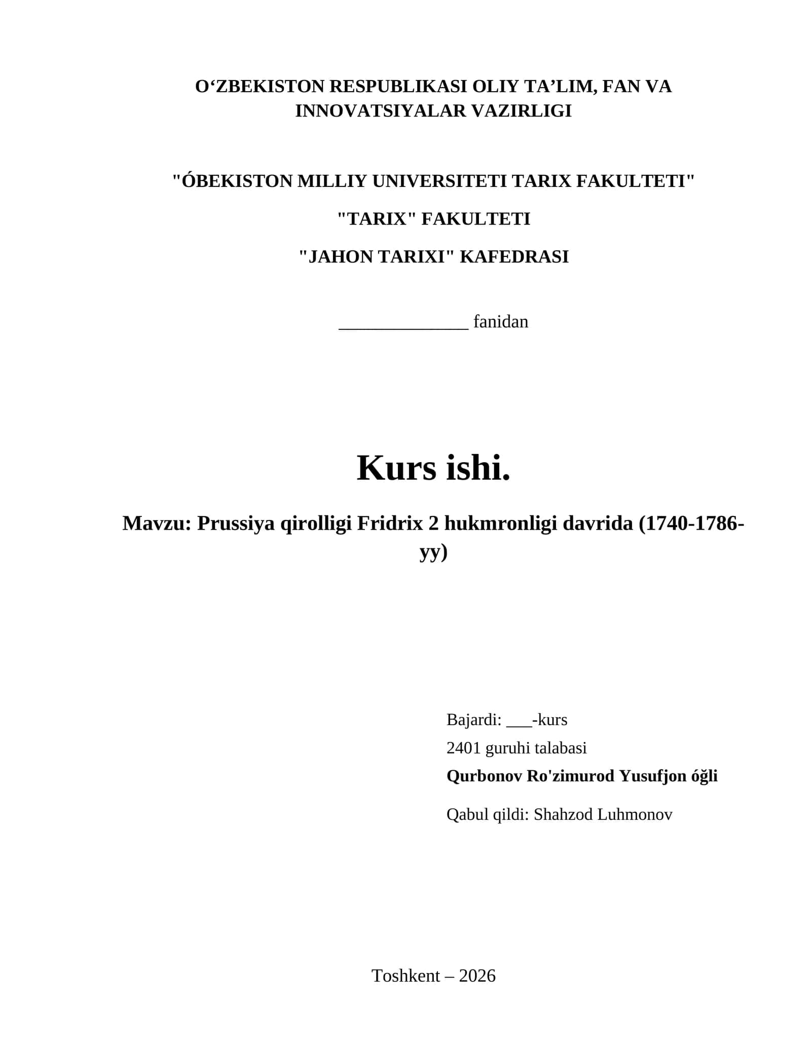 Prussiya qirolligi Fridrix 2 hukmronligi davrida (1740-1786-yy)