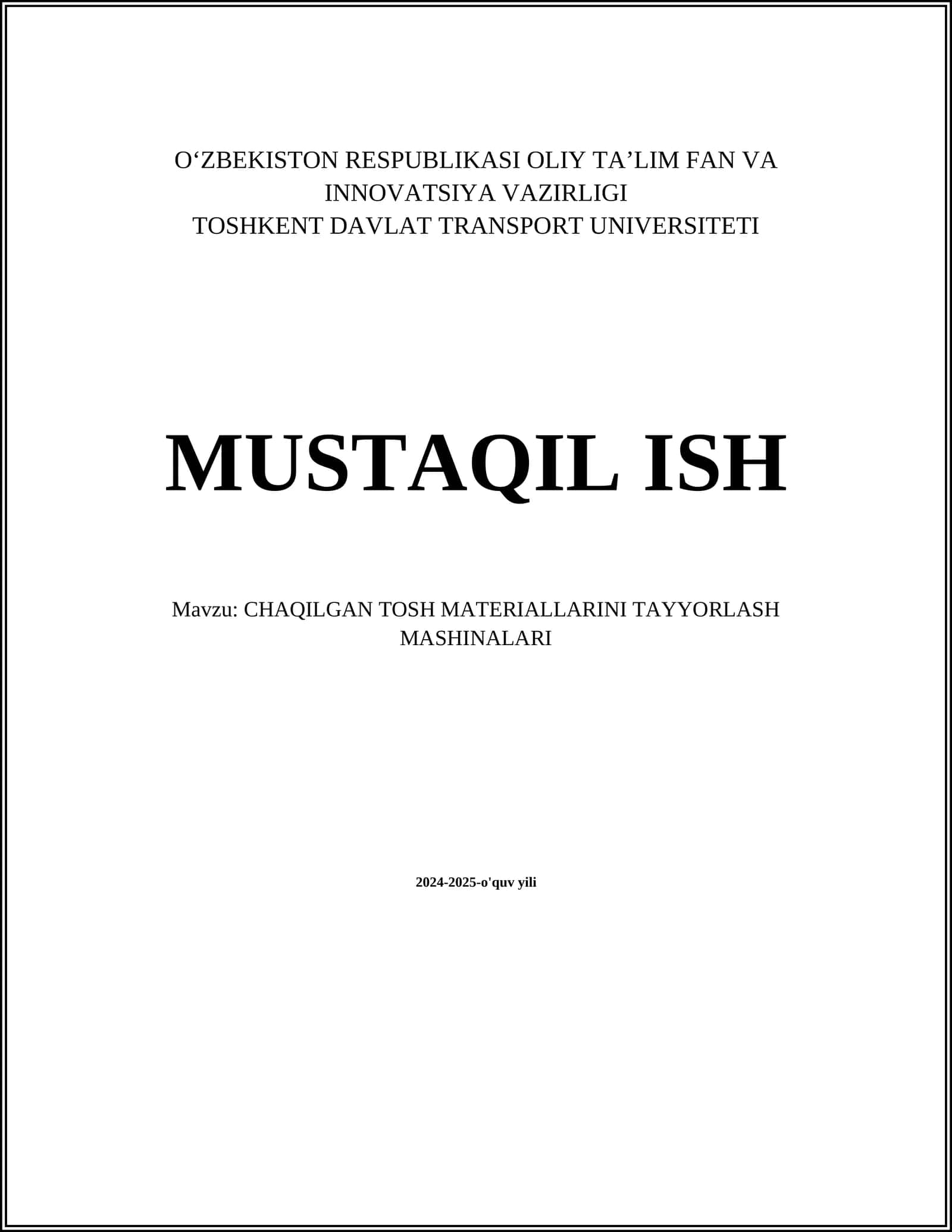 CHAQILGAN TOSH MATERIALLARINI TAYYORLASH MASHINALARI