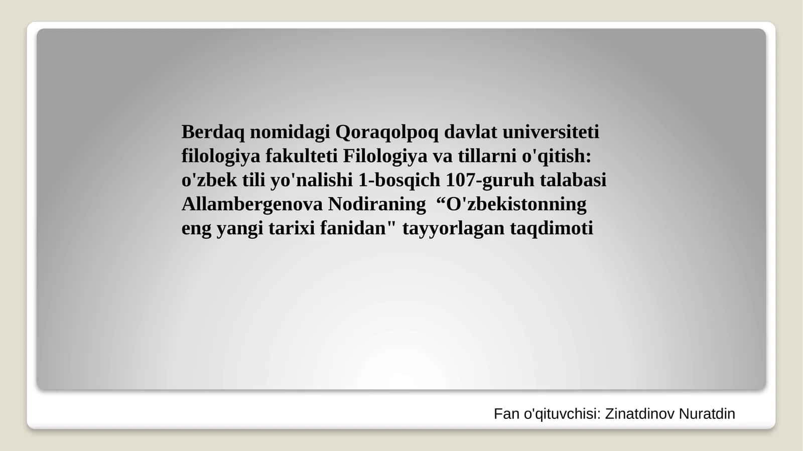 O'zbekistonning eng yangi tarix fanidan