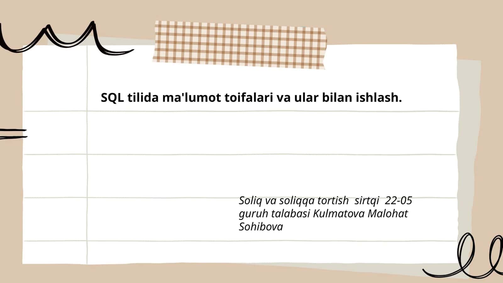 SQL Tilida Ma'lumot Toifalari