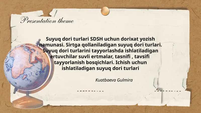 Suyuq dori turlari SDSH uchun dorixat yozish namunasi