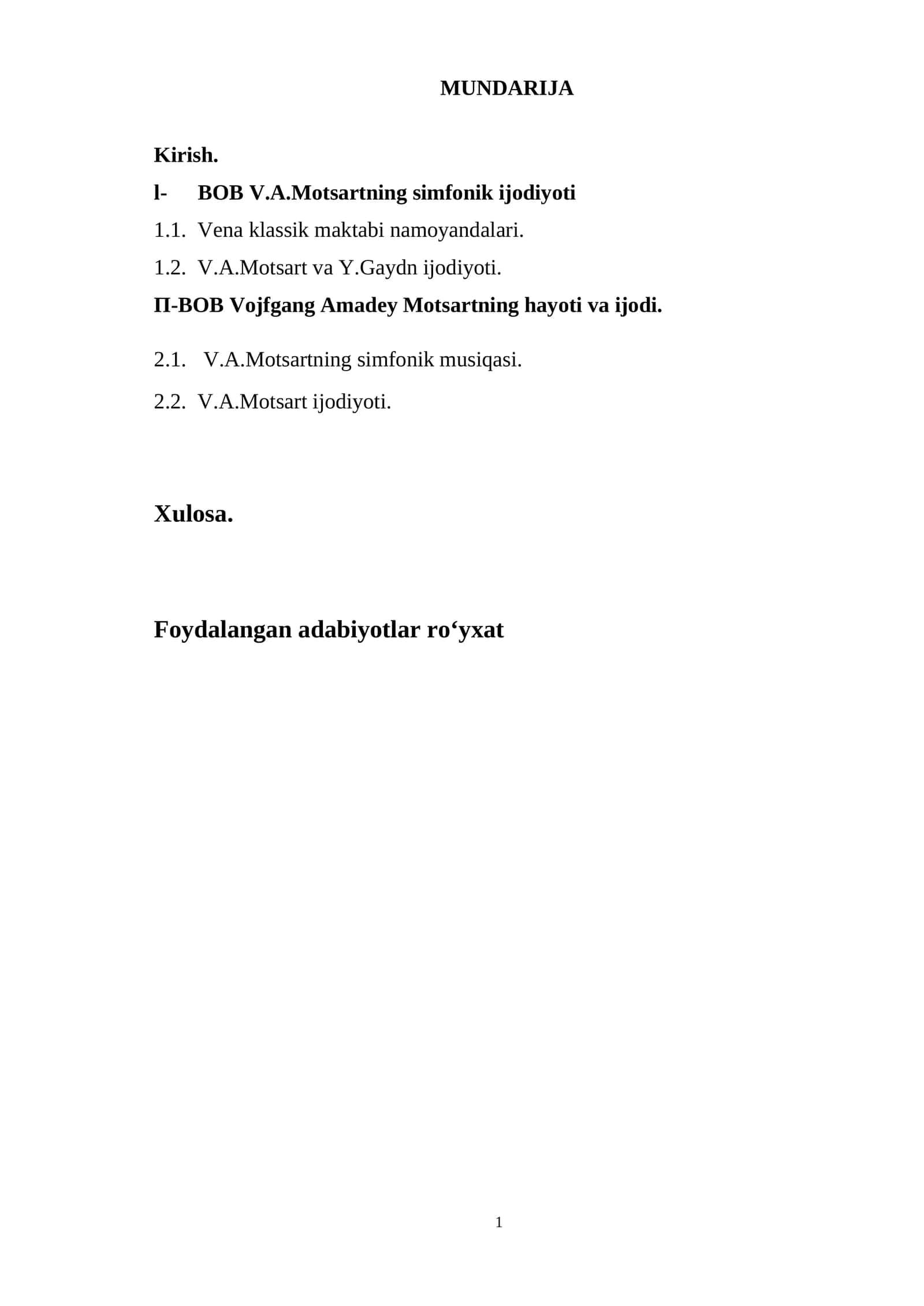 V.A.Motsartning simfonik ijodiyoti