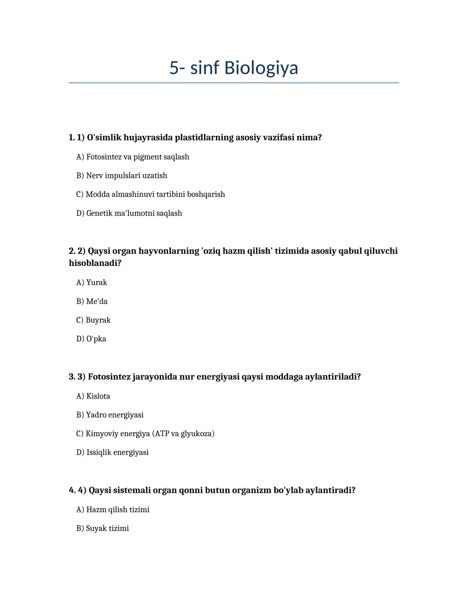 5- sinf Biologiya