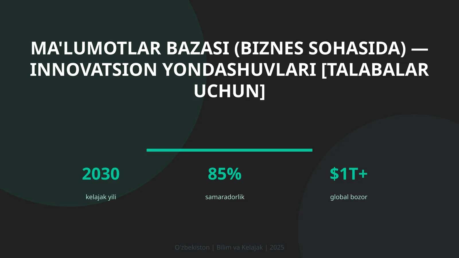 Ma'lumotlar bazasi (biznes sohasida) — innovatsion yondashuvlari [talabalar uchun]